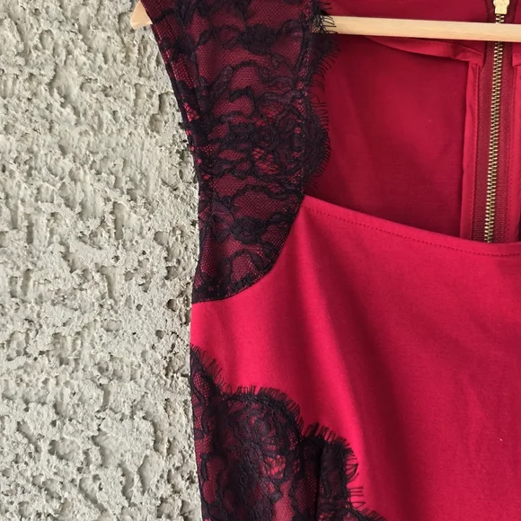 Erin Fetherston Red Black Lace Detail Sheath Dress - Picture 3 of 11